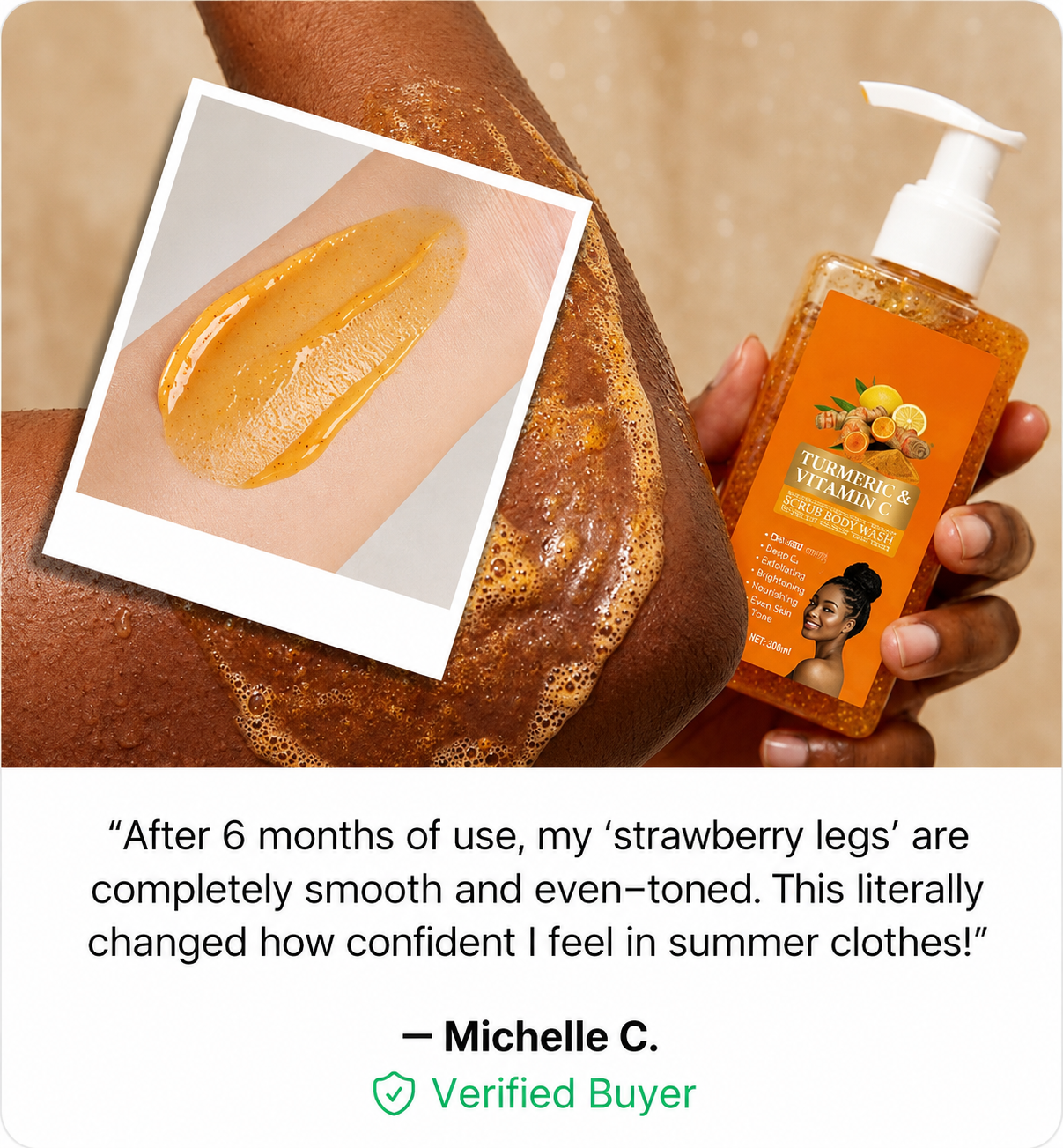 Turmeric & Vitamin C Exfoliating Body Wash – Gentle Scrub Cleanser for Smooth, Radiant-Looking Skin