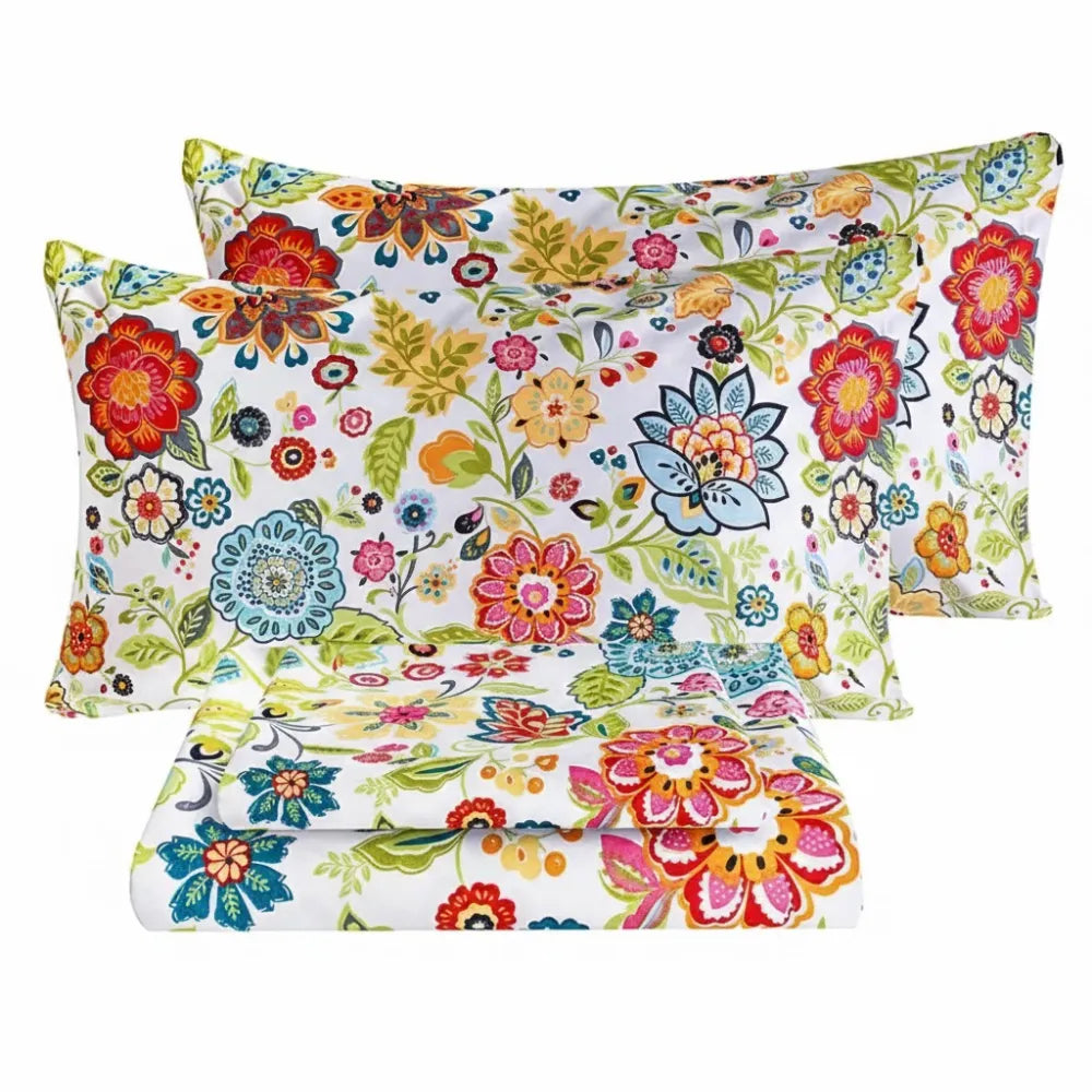 Pack Of 4 Floral Bed Sheet Set With Deep Pocket Fit And Soft Pillowcases