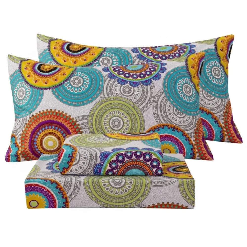 Pack Of 4 Floral Bed Sheet Set With Deep Pocket Fit And Soft Pillowcases