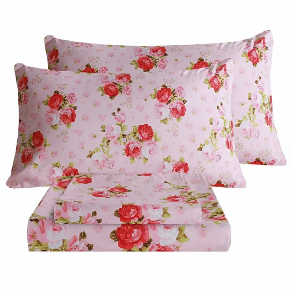 Pack Of 4 Floral Bed Sheet Set With Deep Pocket Fit And Soft Pillowcases