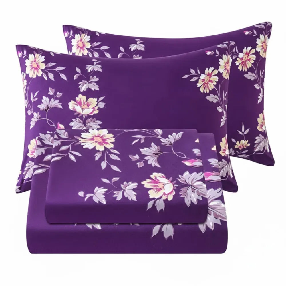Pack Of 4 Floral Bed Sheet Set With Deep Pocket Fit And Soft Pillowcases