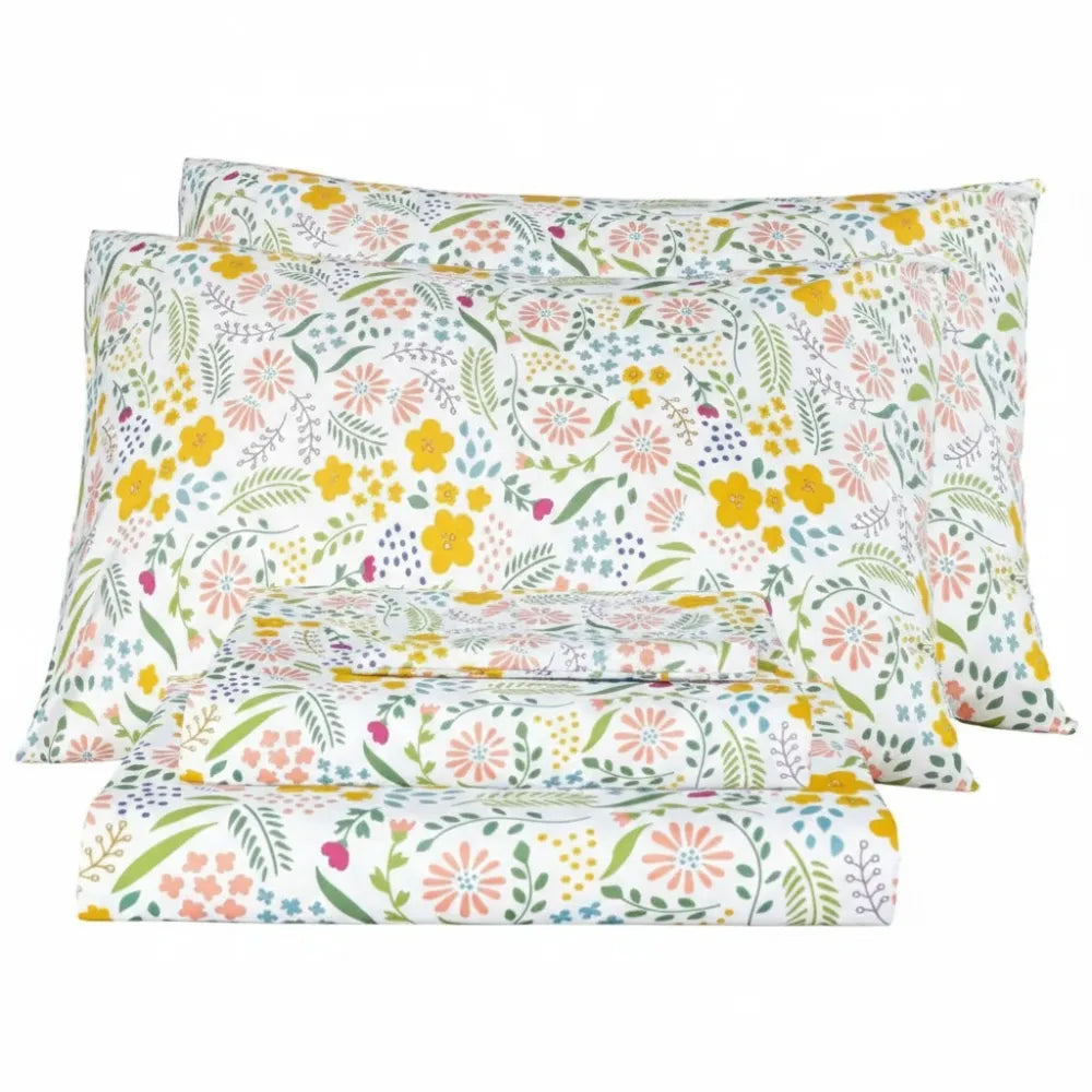 Pack Of 4 Floral Bed Sheet Set With Deep Pocket Fit And Soft Pillowcases