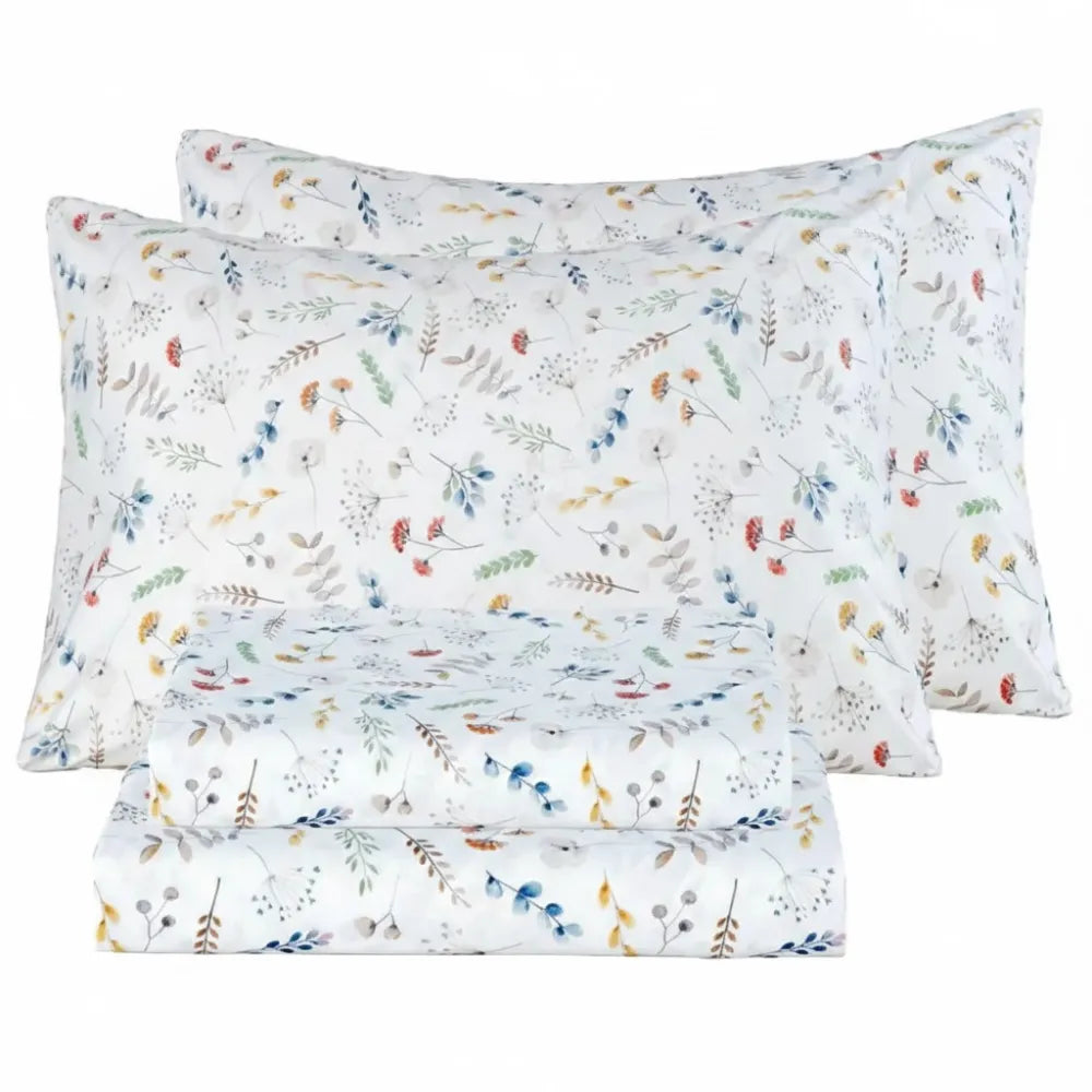 Pack Of 4 Floral Bed Sheet Set With Deep Pocket Fit And Soft Pillowcases