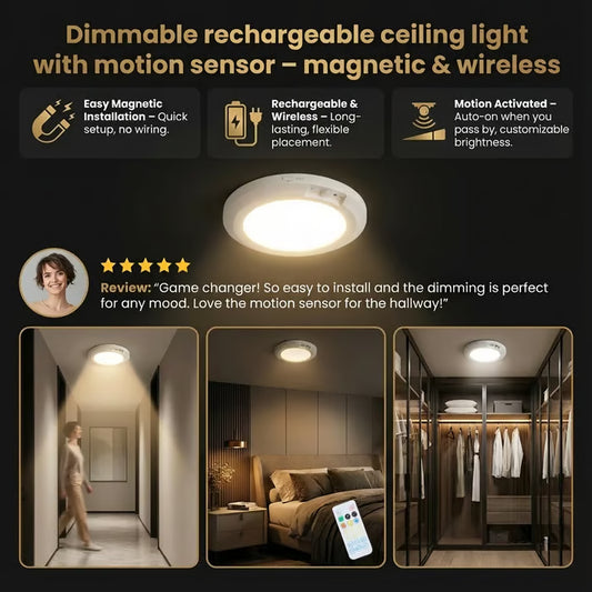 🎁LAST DAY 49％ OFF🔌Rechargeable Magnetic Wireless Motion Sensor Ceiling Light with Remote💡