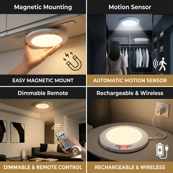 🎁LAST DAY 49％ OFF🔌Rechargeable Magnetic Wireless Motion Sensor Ceiling Light with Remote💡